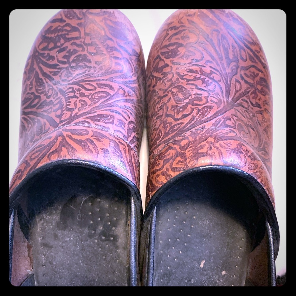 Dansko clogs - tooled brown leather